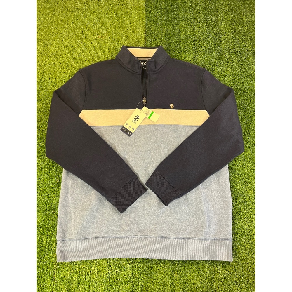 Izod Advantage Performance Mens Large‎ Quarter Zip Pullover Colorblock Navy Blue